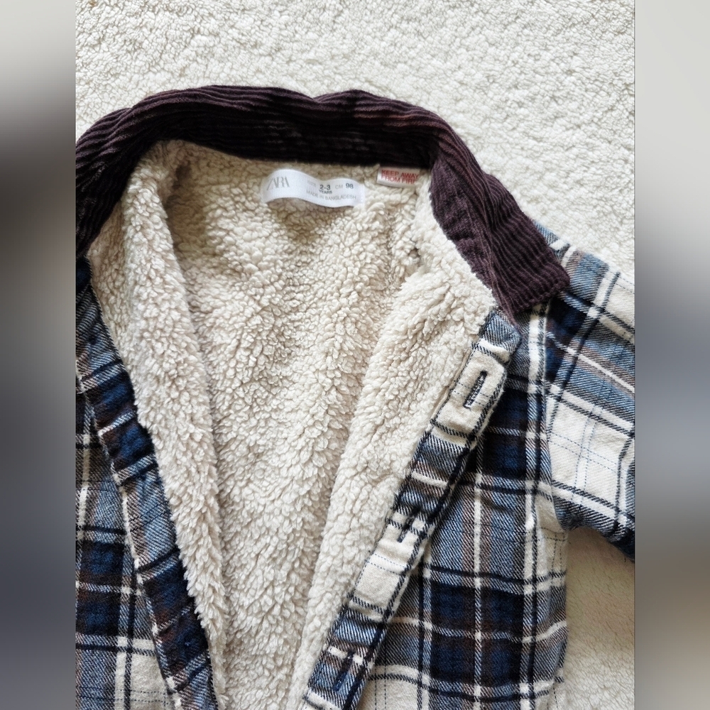 Toddler Boy ZARA winter FLEECE OVERSHIRT jacket with shearling lining size 2t/3t - Picture 3 of 6
